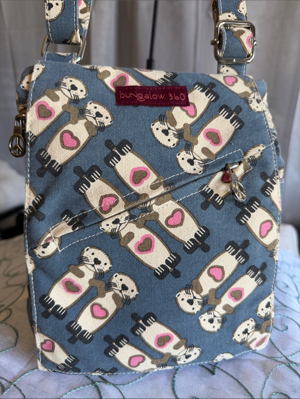 bungalow 360 Blue Canvas Crossbody with OTTER Print